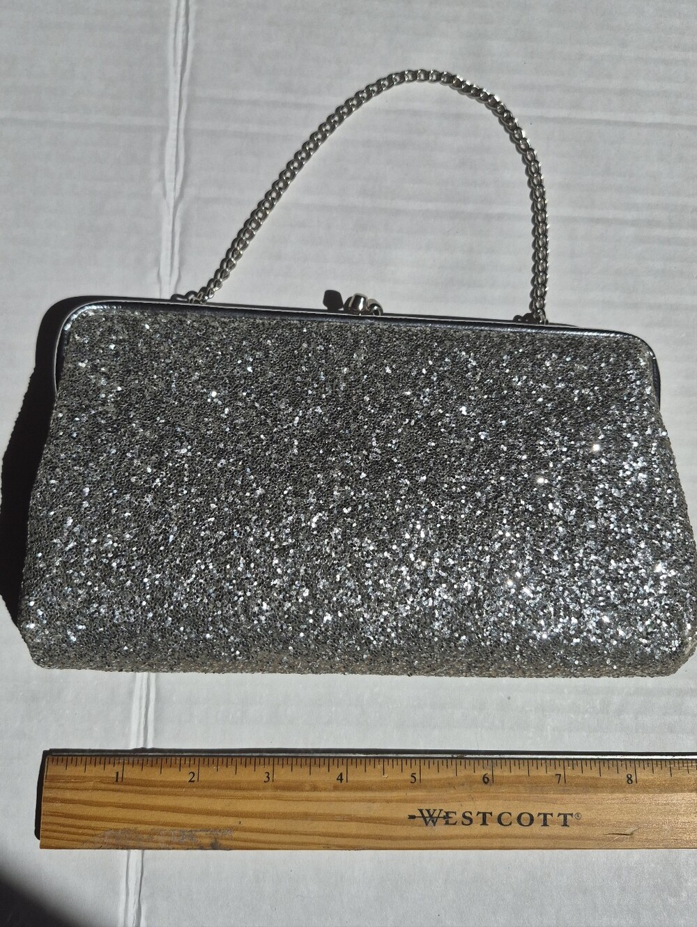 Vintage Silver Glitter Sparkle Evening Clutch Handbag